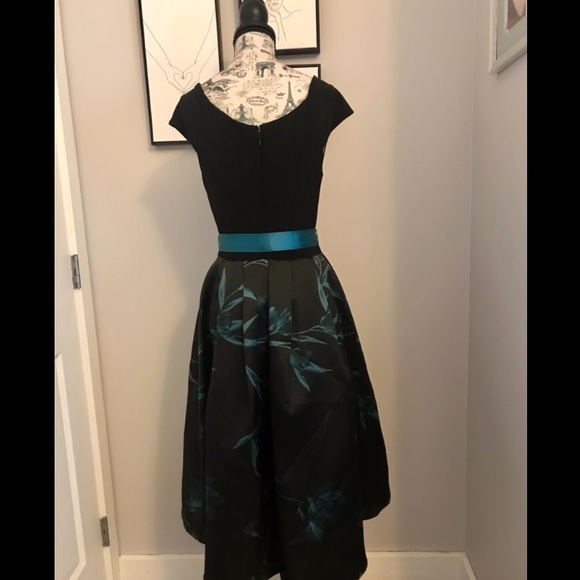 🌹HOST PICK 🌹Le Chateau Black and Teal Flare Asymmetrical Formal Dress - Picture 2 of 4